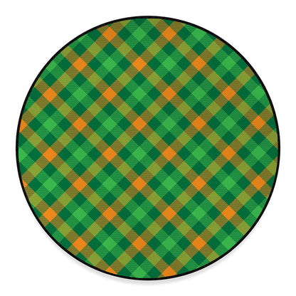 Green And Orange Buffalo Plaid Print Round Floor Mat