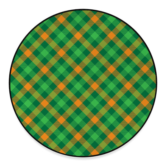Green And Orange Buffalo Plaid Print Round Floor Mat
