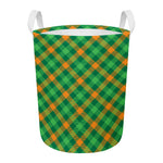 Green And Orange Buffalo Plaid Print Round Laundry Basket