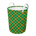 Green And Orange Buffalo Plaid Print Round Laundry Basket