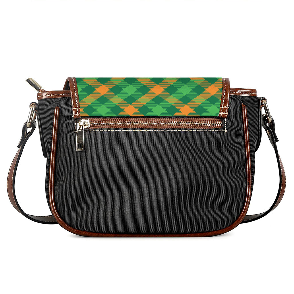 Green And Orange Buffalo Plaid Print Saddle Bag