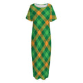 Green And Orange Buffalo Plaid Print Short Sleeve Long Nightdress
