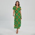 Green And Orange Buffalo Plaid Print Short Sleeve Maxi Dress