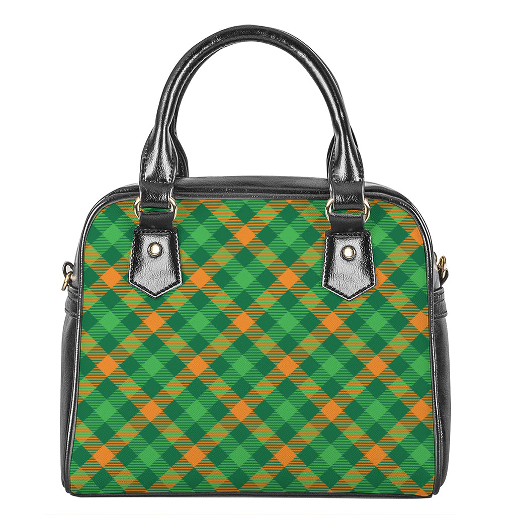 Green And Orange Buffalo Plaid Print Shoulder Handbag