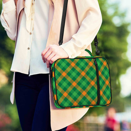 Green And Orange Buffalo Plaid Print Shoulder Strap Bible Bag