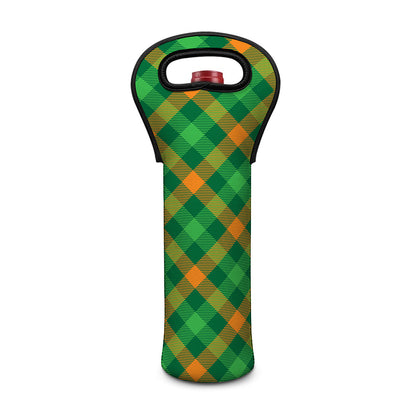 Green And Orange Buffalo Plaid Print Single Neoprene Wine Tote