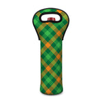 Green And Orange Buffalo Plaid Print Single Neoprene Wine Tote