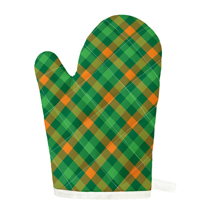 Green And Orange Buffalo Plaid Print Single Oven Mitt