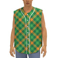 Green And Orange Buffalo Plaid Print Sleeveless Baseball Jersey