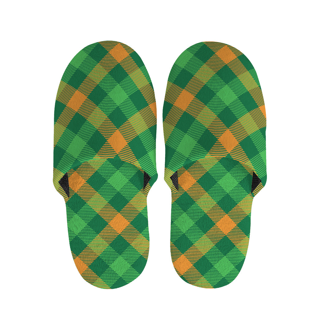 Green And Orange Buffalo Plaid Print Slippers