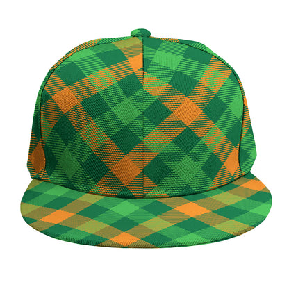 Green And Orange Buffalo Plaid Print Snapback Cap