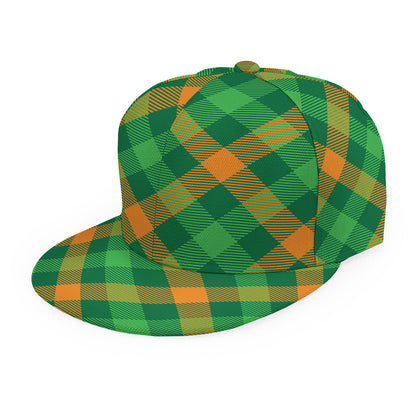Green And Orange Buffalo Plaid Print Snapback Cap