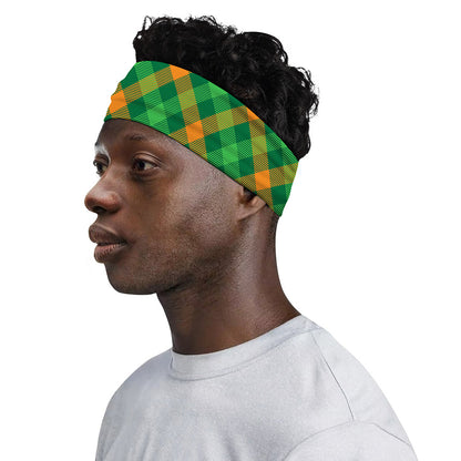 Green And Orange Buffalo Plaid Print Sports Headband