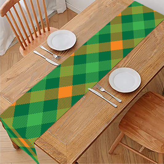 Green And Orange Buffalo Plaid Print Table Runner
