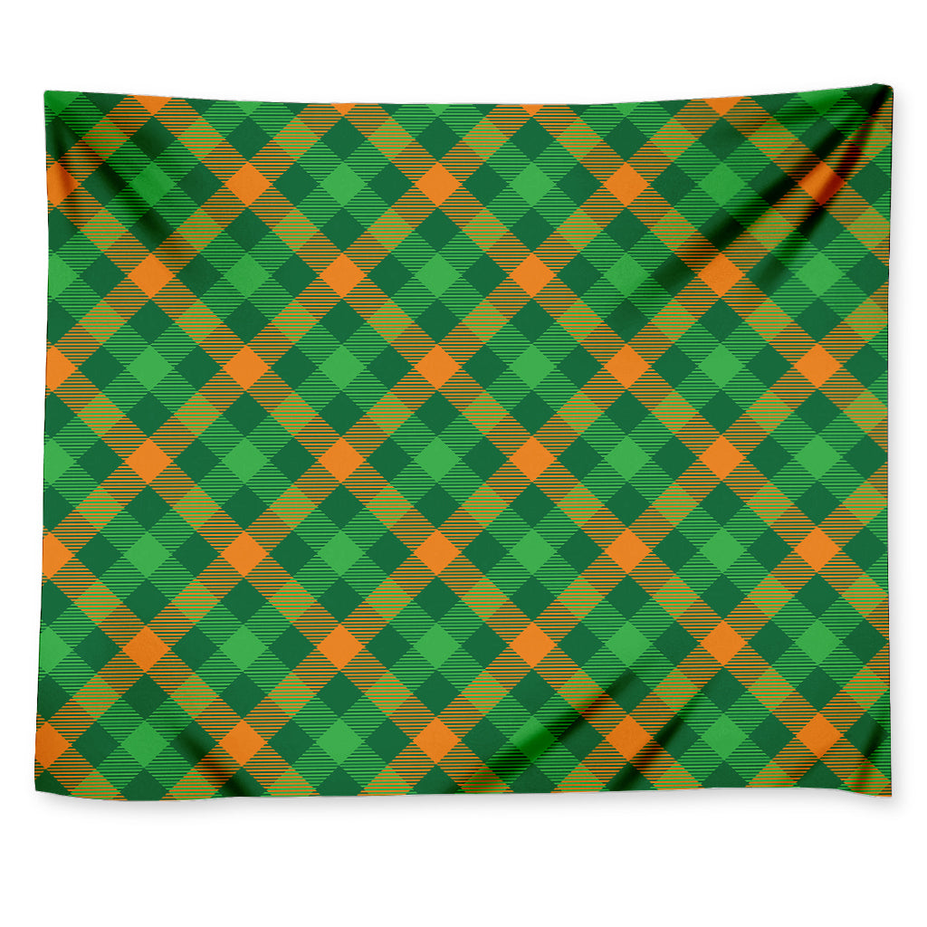 Green And Orange Buffalo Plaid Print Tapestry