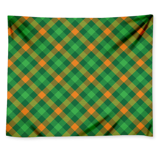 Green And Orange Buffalo Plaid Print Tapestry