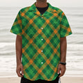 Green And Orange Buffalo Plaid Print Textured Short Sleeve Shirt