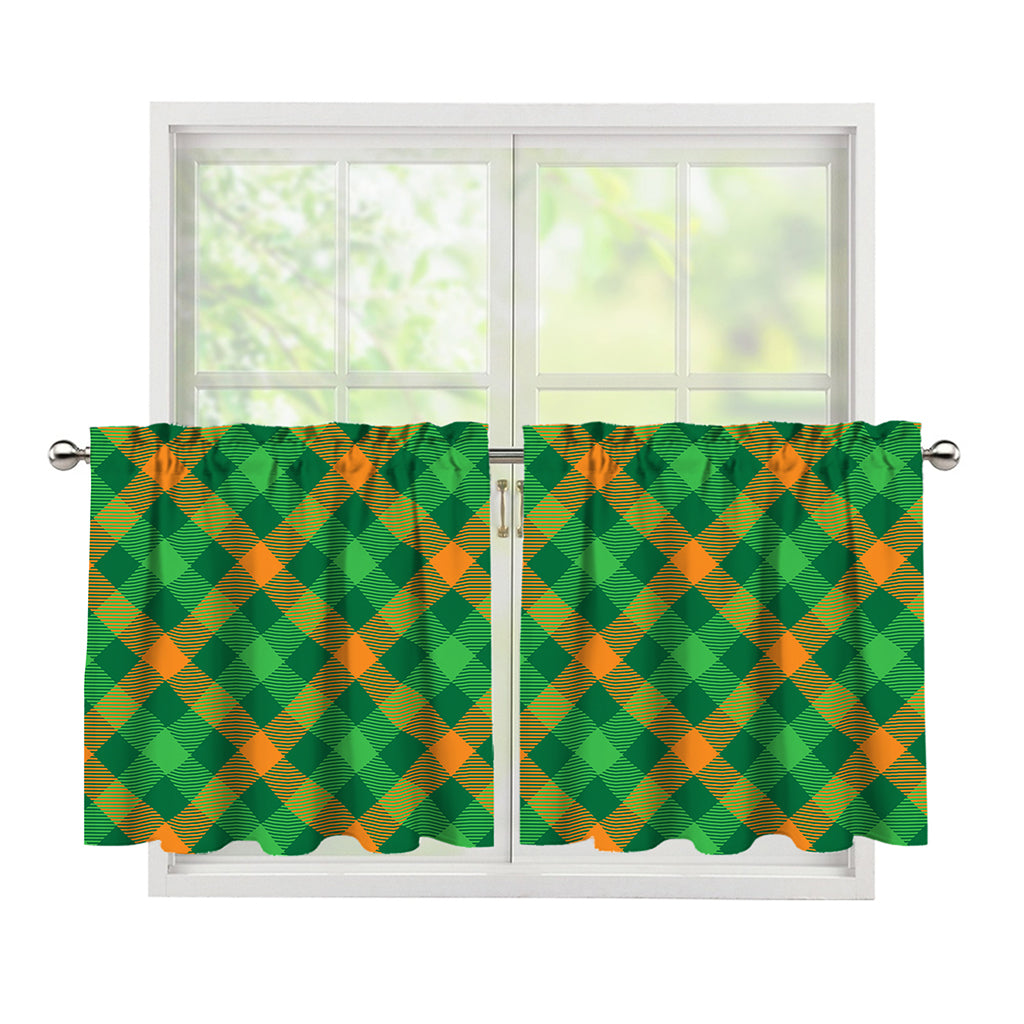 Green And Orange Buffalo Plaid Print Tier Curtains