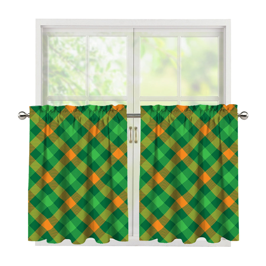Green And Orange Buffalo Plaid Print Tier Curtains