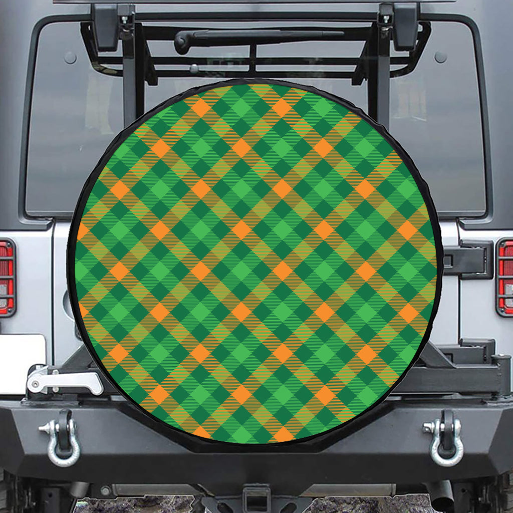 Green And Orange Buffalo Plaid Print Tire Cover