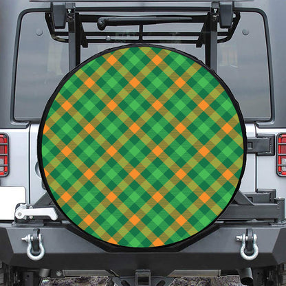 Green And Orange Buffalo Plaid Print Tire Cover