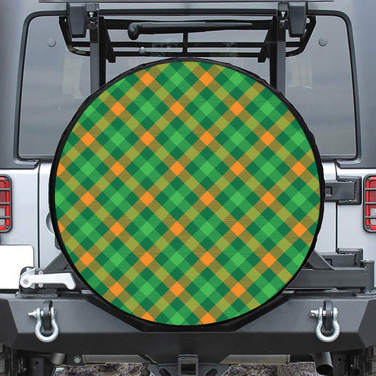 Green And Orange Buffalo Plaid Print Tire Cover