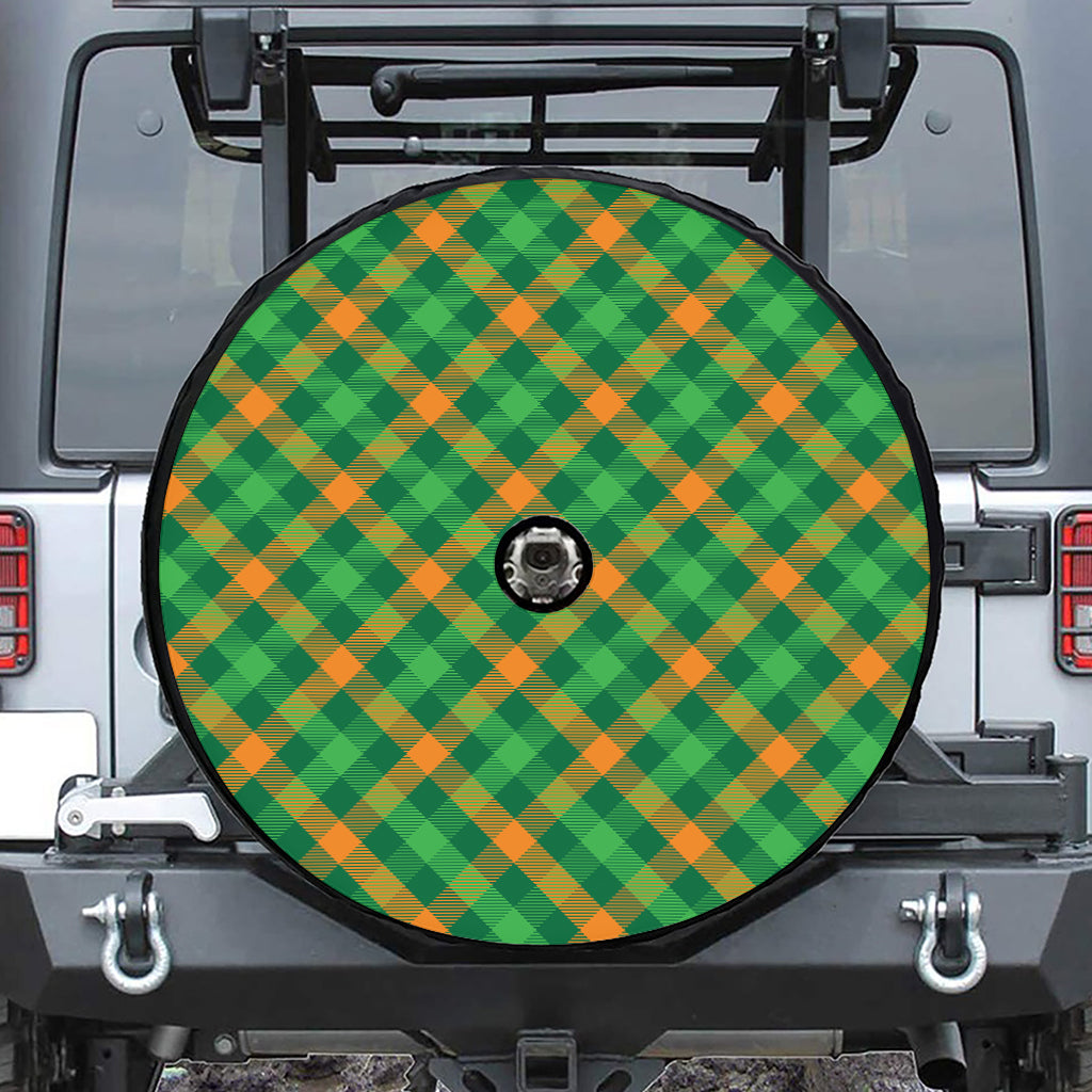 Green And Orange Buffalo Plaid Print Tire Cover With Camera Hole