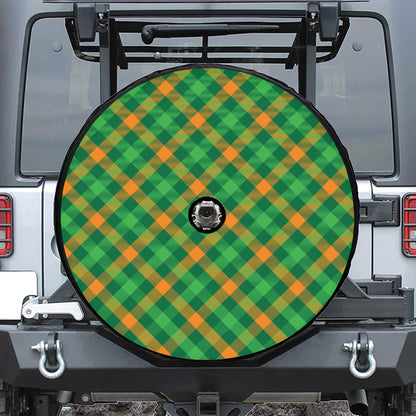 Green And Orange Buffalo Plaid Print Tire Cover With Camera Hole