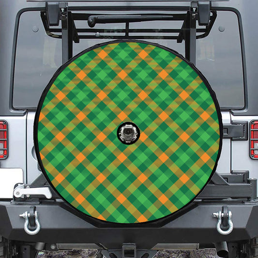 Green And Orange Buffalo Plaid Print Tire Cover With Camera Hole