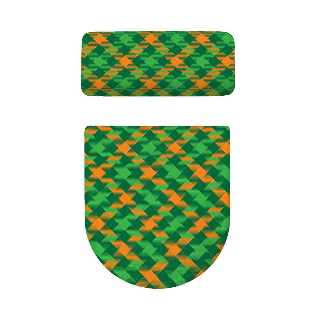Green And Orange Buffalo Plaid Print Toilet Lid And Tank Cover Set