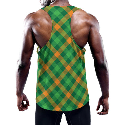 Green And Orange Buffalo Plaid Print Training Tank Top