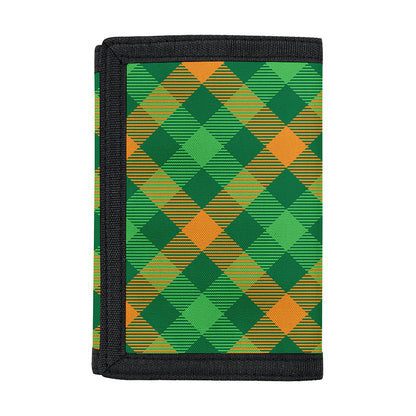 Green And Orange Buffalo Plaid Print Trifold Wallet