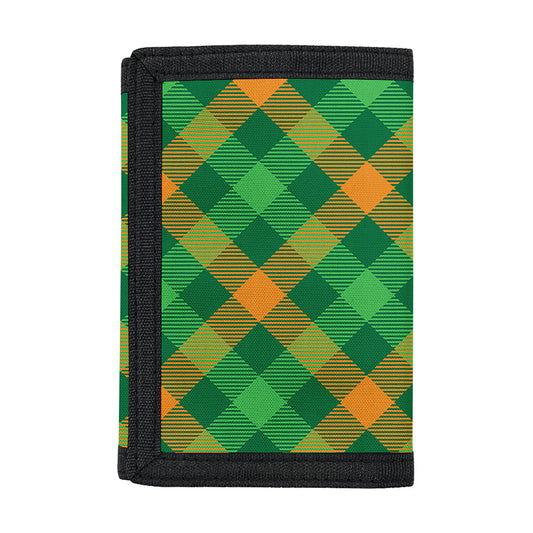 Green And Orange Buffalo Plaid Print Trifold Wallet