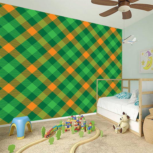 Green And Orange Buffalo Plaid Print Wall Sticker