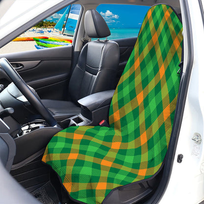 Green And Orange Buffalo Plaid Print Waterproof Car Seat Cover