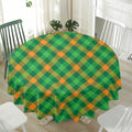 Green And Orange Buffalo Plaid Print Waterproof Round Tablecloth