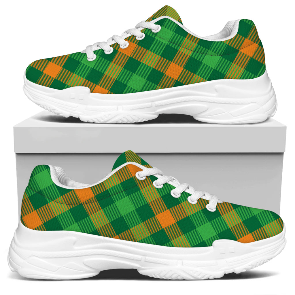 Green And Orange Buffalo Plaid Print White Chunky Shoes