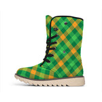 Green And Orange Buffalo Plaid Print Winter Boots