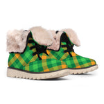 Green And Orange Buffalo Plaid Print Winter Boots