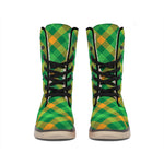 Green And Orange Buffalo Plaid Print Winter Boots