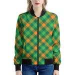 Green And Orange Buffalo Plaid Print Women's Bomber Jacket