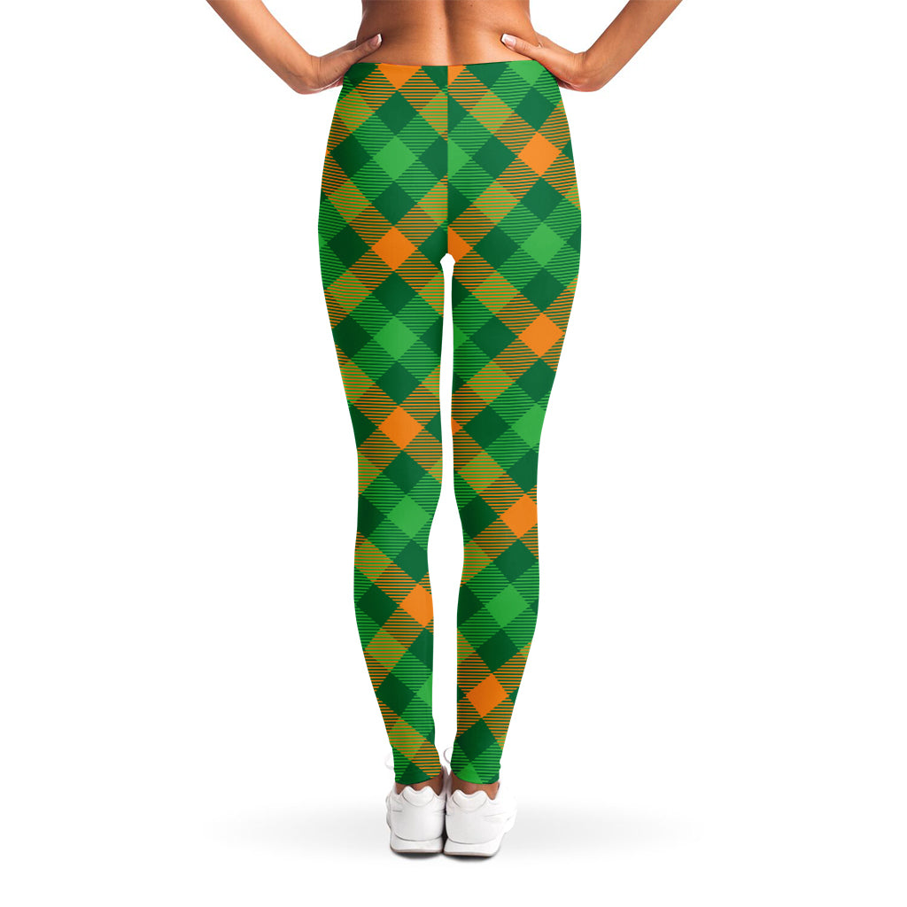 Green And Orange Buffalo Plaid Print Women's Leggings
