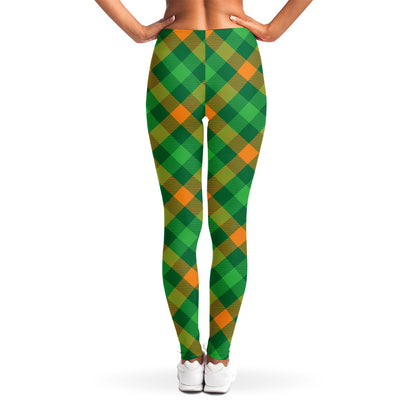 Green And Orange Buffalo Plaid Print Women's Leggings
