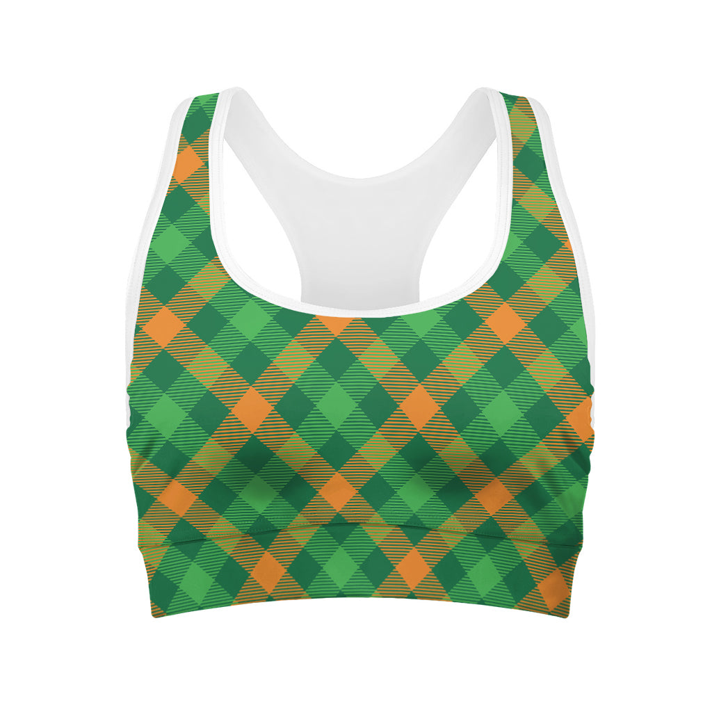 Green And Orange Buffalo Plaid Print Women's Sports Bra