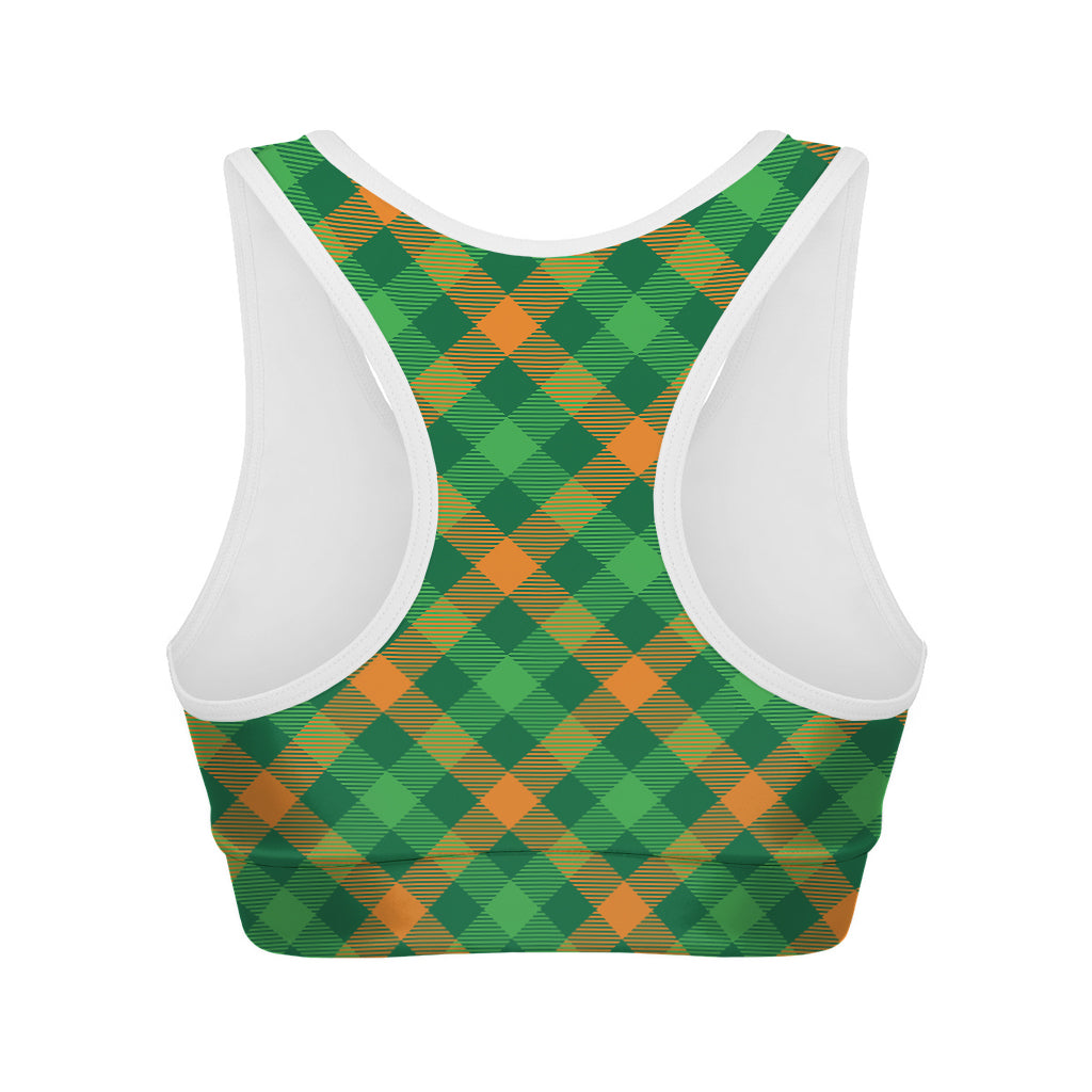 Green And Orange Buffalo Plaid Print Women's Sports Bra