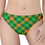 Green And Orange Buffalo Plaid Print Women's Thong