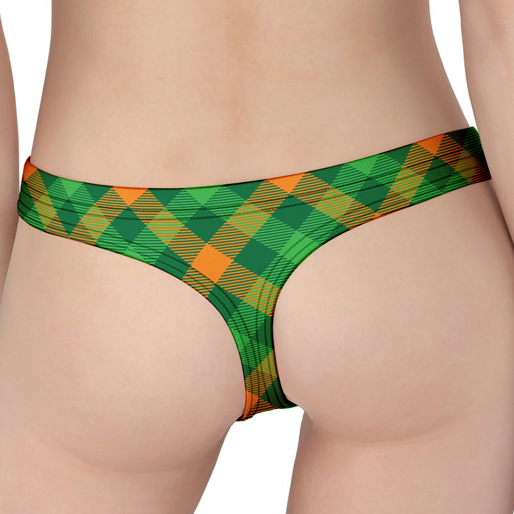 Green And Orange Buffalo Plaid Print Women's Thong