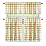 Green And Orange Tattersall Print 3 Piece Kitchen Curtains