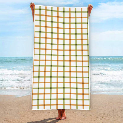 Green And Orange Tattersall Print Beach Towel