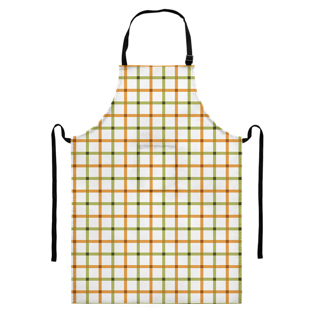 Green And Orange Tattersall Print Bib Apron With Pocket
